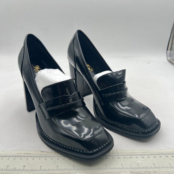 FOWT Black High Block Heels Loafers Square Toe Pumps Slip On Walking Shoes Schoo - Picture 4 of 8
